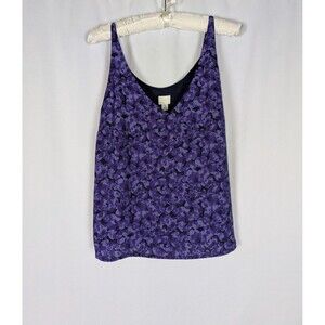 A New Day Tank M Women's Purple Floral Adjustable Spaghetti Strap Vneck Casual